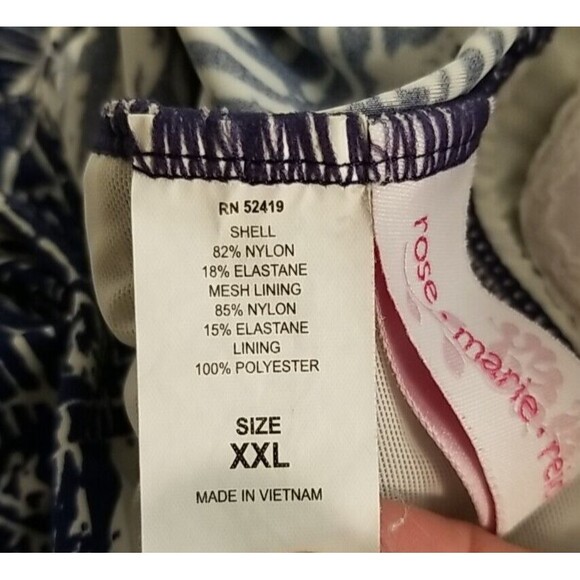 Rose Marie Reid One Piece Swimsuit w Skirt XXL Halter Top Blue White Rouched T36 - Picture 7 of 9